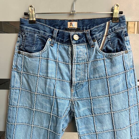 Jean Atelier Unique Grid Stitch Contrast Denim Flare Jeans Size 26 - Picture 4 of 8